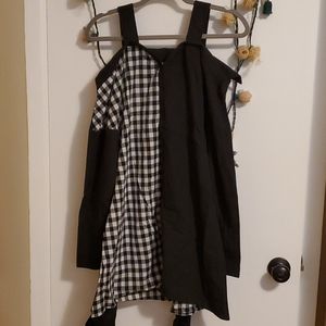 Black and white asymmetrical pattern dress